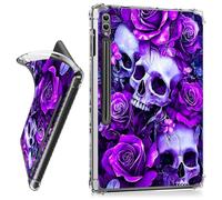 RWUTYTIUL for Samsung Galaxy Tab S10 Ultra 2024/S9 Ultra 2023/S8 Ultra 2022 14.6 Inch Clear Case, Transparent Shockproof Protective Shell Lightweight TPU Cover Women Man, Purple Rose Skull