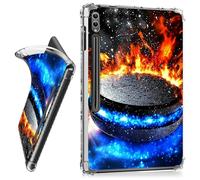 RWUTYTIUL for Samsung Galaxy Tab S7 FE 5G 2021/S8 Plus 2022/S7 Plus 2020 12.4 Inch Clear Tablet Case, Transparent Shockproof Protective Shell Lightweight TPU Cover Women Man, Blue Red Flames