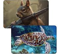 RWUTYTIUL for Sea Turtles MTG Card Playmat & Squirrels Playmat Desk Mats 2Pcs Set 24 X 14 Inch, Stitched Playmat for Commander Board TCG RPG CCG, Play Mat for Card Game Playing Accessories -