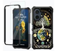 RWUTYTIUL for TCL NxtPaper 70 Pro 5G Prime Art Case w/1 * Screen Protector, Shockproof Heavy Duty Dual Layer Protective Hard PC Soft Silicone Case for Women Man Girls, Moon Earth Trees