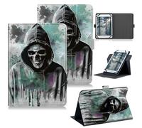 RWUTYTIUL for Universal Tablet Case 10.5" 10.6" 10.9" 11" 11.5" Android Tablets, 360 Degree Rotating Kickstand Protective Stand Case with Multiple Viewing PU Leather Shell Case, Cool Skull