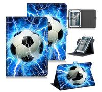 RWUTYTIUL for Universal Tablet Case 6", 6.8", 7" Kindle/E-Book/Android, 360 Degree Rotating Kickstand Protective Stand Cover with Multiple Viewing PU Leather Shell Case, Blue Flame Football