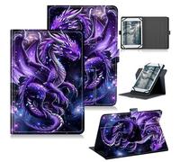 RWUTYTIUL for Universal Tablet Case 6", 6.8", 7" Kindle/E-Book/Android, 360 Degree Rotating Kickstand Protective Stand Cover with Multiple Viewing PU Leather Shell Case, Purple Cool Dragon