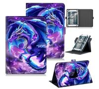 RWUTYTIUL for Universal Tablet Case 6", 6.8", 7" Kindle/Pocket Book E-Book/Android, 360 Degree Rotating Kickstand Protective Stand Cover with Multiple Viewing PU Leather Shell Case, Dragon Cool