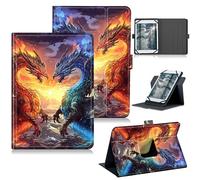 RWUTYTIUL for Universal Tablet Case 7" 7.9" 8.0" 8.3" 8.4" 8.7" 9" Android, 360 Degree Rotating Kickstand Protective Stand Case with Multiple Viewing PU Leather Shell Case for Women, Blue Red Dragon