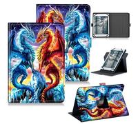 RWUTYTIUL for Universal Tablet Case 7" 7.9" 8.0" 8.3" 8.4" 8.7" 9" Android, 360 Degree Rotating Kickstand Protective Stand Case with Multiple Viewing PU Leather Shell Case for Women, Red Blue Dragon
