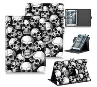RWUTYTIUL for Universal Tablet Case 7" 7.9" 8.0" 8.3" 8.4" 8.7" 9" Android Tablets, 360 Degree Rotating Kickstand Protective Stand Case with Multiple Viewing PU Leather Shell Case, Cool Skull
