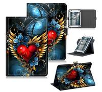 RWUTYTIUL for Universal Tablet Case for iPad Mini 7 7th Generation 8.3" A17 Pro 2024, 360 Degree Rotating Kickstand Protective Stand Case with Multiple Viewing PU Leather Shell Case, Winged Heart