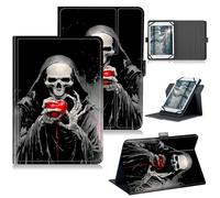 RWUTYTIUL for Walmart Onn 10.1 2024 Onn 10.1 Gen 4 Universal Tablet Case, 360 Degree Rotating Kickstand Protective Stand Case with Multiple Viewing PU Leather Shell Case, Red Heart Skull