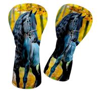 RWUTYTIUL Golf Club Head Cover 12.2" X 4.72" for Driver Fairway 1 Pcs, PU Leather Golf Gift Accessories Suitable for Men Women Trainers Woods, Driver, Fairway, Hybrid - Maple Leaf Black Horse