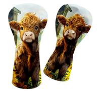 RWUTYTIUL Golf Club Head Cover 12.2" X 4.72" for Driver Fairway 1 Pcs, PU Leather Golf Gift Accessories Suitable for Men Women Trainers Woods, Driver, Fairway, Hybrid - Sunflower Baby Cow