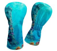 RWUTYTIUL Golf Club Head Cover 13.19" X 7.09" for Driver Fairway 1 Pcs, PU Leather Golf Gift Accessories Suitable for Men Women Trainers Woods, Driver, Fairway, Hybrid - Underwater Castle