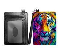RWUTYTIUL Green Marble Slim Minimalist Wallet with Lanyard Strap, PU Leather Front Pocket Wallet RFID Blocking Credit Card Holder Card Cases with ID Window for Man Woman Boy Girl, Artistic Tiger Head