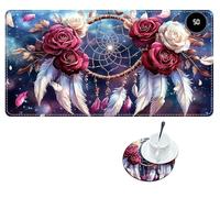 RWUTYTIUL Heated Mouse Pad with 3 Heating Levels, Warm Desk Mats with Coasters, 23.6" x 14" Computer Keyboard Mouse Mat Non-Slip Playmat Hand Warmer for Work Game Players Office, Purple Dream Catcher