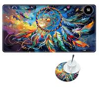 RWUTYTIUL Heated Mouse Pad with 3 Heating Levels, Warm Desk Mats with Coasters, 23.6" x 14" Computer Keyboard Mouse Mat Non-Slip Playmat Hand Warmer for Work Game Players Office MTG, Pave Dream Net