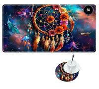 RWUTYTIUL Heated Mouse Pad with 3 Heating Levels, Warm Desk Mats with Coasters, 23.6" x 14" Computer Keyboard Mouse Mat Non-Slip Playmat Hand Warmer for Game Players Office, Starry Night Dreamcatcher