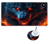 RWUTYTIUL Heated Mouse Pad with 3 Heating Levels, Warm Desk Mats with Coasters, 23.6" x 14" Computer Keyboard Mouse Mat Non-Slip Playmat Hand Warmer for Work Game Players Office, Flaming Cool Wolf
