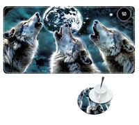 RWUTYTIUL Heated Mouse Pad with 3 Heating Levels, Warm Desk Mats with Coasters, 23.6" x 14" Computer Keyboard Mouse Mat Non-Slip Playmat Hand Warmer for Work Game Players Office MTG, Moon Wolf Gray