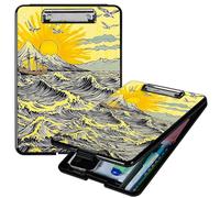 RWUTYTIUL Heavy Duty Storage Clipboard, Slim Nursing Clipboard with Internal Pen Case, Portable File Organizer Case for A4 Letter Size Paper Office Medical Professionals, Sunset Waves
