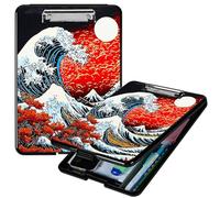 RWUTYTIUL Heavy Duty Storage Clipboard, Slim Nursing Clipboard with Internal Pen Case, Portable File Organizer Case for A4 Letter Size Paper Office Medical Professionals, Red Sunset Waves