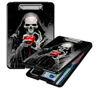 RWUTYTIUL Heavy Duty Storage Clipboard, Slim Nursing Clipboard with Internal Pen Case, Portable File Organizer Case for A4 Letter Size Paper Office Medical Professionals, Red Heart Skull