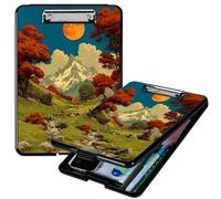 RWUTYTIUL Heavy Duty Storage Clipboard, Slim Nursing Clipboard with Internal Pen Case, Portable File Organizer Case for A4 Letter Size Paper Office Medical Professionals, Snow Mountain Moon Brook
