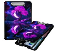 RWUTYTIUL Heavy Duty Storage Clipboard, Slim Nursing Clipboard with Internal Pen Case, Portable File Organizer Case for A4 Letter Size Paper Office Medical Professionals, Purple Moon Tree