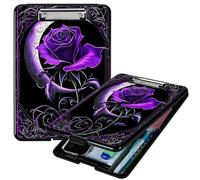 RWUTYTIUL Heavy Duty Storage Clipboard, Slim Nursing Clipboard with Internal Pen Case, Portable File Organizer Case for A4 Letter Size Paper Office Medical Professionals, Purple Moon Rose