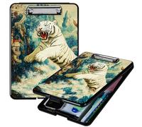 RWUTYTIUL Heavy Duty Storage Clipboard, Slim Nursing Clipboard with Internal Pen Case, Portable File Organizer Case for A4 Letter Size Paper Office Medical Professionals, Wave White Tiger