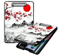 RWUTYTIUL Heavy Duty Storage Clipboard, Slim Nursing Clipboard with Internal Pen Case, Portable File Organizer Case for A4 Letter Size Paper Office Medical Professionals, Sunset Plum Blossom