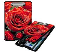 RWUTYTIUL Heavy Duty Storage Clipboard, Slim Nursing Clipboard with Internal Pen Case, Portable File Organizer Case for A4 Letter Size Paper Office Medical Professionals, Red Rose