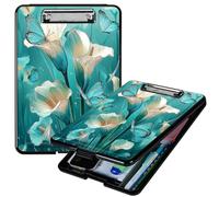 RWUTYTIUL Heavy Duty Storage Clipboard, Slim Nursing Clipboard with Internal Pen Case, Portable File Organizer Case for A4 Letter Size Paper Office Medical Professionals, Blue Lily