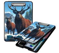 RWUTYTIUL Heavy Duty Storage Clipboard, Slim Nursing Clipboard with Internal Pen Case, Portable File Organizer Case for A4 Letter Size Paper Office Medical Professionals, Snow Mountain Deer