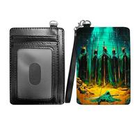 RWUTYTIUL Hummingbird Flower Slim Minimalist Wallet with Lanyard Strap, PU Leather Front Pocket Wallet RFID Blocking Credit Card Holder Card Cases with ID Window for Man Woman Boy Girl, Green Cave