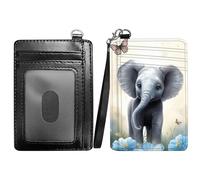 RWUTYTIUL Hummingbird Flower Slim Minimalist Wallet with Lanyard Strap, PU Leather Front Pocket Wallet RFID Blocking Credit Card Holder Card Cases with ID Window for Man Woman Boy Girl, Elephant