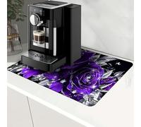RWUTYTIUL Kitchen Drying Mat, Coffee Bar Organizer Decor Accessories Mats for Countertop 19.7" X 15.7", Non-Slip Rubber Sole Dish Drainer Pad for Bars, Kitchens, Homes, Family, Purple Rose 04