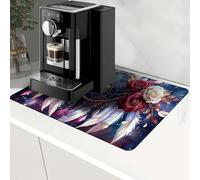 RWUTYTIUL Kitchen Drying Mat, Coffee Bar Organizer Decor Accessories Mats for Countertop 19.7" X 15.7", Non-Slip Rubber Sole Dish Drainer Pad for Bars, Kitchens, Homes, Family, Purple Dream Catcher