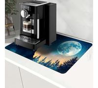 RWUTYTIUL Kitchen Drying Mat, Coffee Bar Organizer Decor Accessories Mats for Countertop 19.7" X 15.7", Non-Slip Rubber Sole Dish Drainer Pad for Bars, Kitchens, Homes, Family, Milky Way Moon Wolf