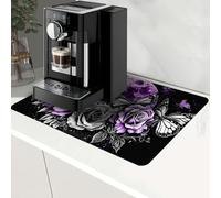 RWUTYTIUL Kitchen Drying Mat, Coffee Bar Organizer Decor Accessories Mats for Countertop 19.7" X 15.7", Non-Slip Rubber Sole Dish Drainer Pad for Bars, Kitchens, Homes, Family, Purple Moon Rose