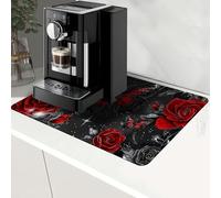 RWUTYTIUL Kitchen Drying Mat, Coffee Bar Organizer Decor Accessories Mats for Countertop 23.6" X 15.7", Non-Slip Rubber Sole Dish Drainer Pad for Bars, Kitchens, Homes, Family, Red Butterfly Rose