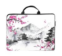 RWUTYTIUL Laptop Shoulder Bag Sleeve Case for Women Men, Large Capacity Waterproof PU Leather Computer Handbag, Ink Painting Stream, Computer Handbag Fit 17 Inch