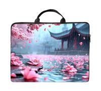 RWUTYTIUL Laptop Shoulder Bag Sleeve Case for Women Men, Large Capacity Waterproof PU Leather Computer Handbag, Lotus Stream, Computer Handbag Fit 12 Inch