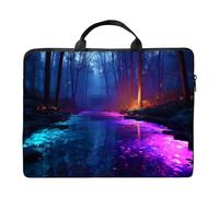 RWUTYTIUL Laptop Shoulder Bag Sleeve Case for Women Men, Large Capacity Waterproof PU Leather Computer Handbag, Stream Fluorescence, Computer Handbag Fit 10 Inch