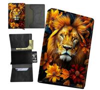 RWUTYTIUL Leaf Sloth Minimalist Wallet for Men, Womens Pop Up Automatic Wallet Slim Leather Wallet with Money Clip RFID Blocking Credit Card holder Business Gift Money Wallet, Yellow Flower Lion