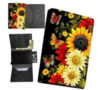 RWUTYTIUL Leaf Sloth Minimalist Wallet for Men, Womens Pop Up Automatic Wallet Slim Leather Wallet with Money Clip RFID Blocking Credit Card holder Business Gift Money Wallet, White Sunflower