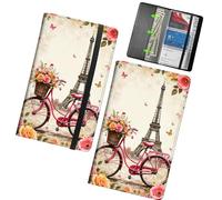 RWUTYTIUL Leather Business Card Organizer, 240 Cards Buissnes Holder Book, Cute Credit Card Soft Case for Binder, Professional Business Name ID Holder with Elastic Closure, Bicycle Leaning Tower