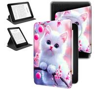 RWUTYTIUL Magnetic Detachable Case for 6.8" Kindle Paperwhite 11th Gen 2021 & Kindle Paperwhite Signature Edition, 360 Degree Rotating Protective Stand Cover with Removable Shell, Flower White Cat