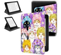 RWUTYTIUL Magnetic Detachable Case for 6.8" Kindle Paperwhite 11th Generation 2021 & Kindle Paperwhite Signature Edition, 360 Degree Rotating Protective Stand Cover with Removable Shell, Purple Cat