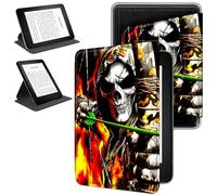 RWUTYTIUL Magnetic Detachable Case for 6.8" Kindle Paperwhite 11th Generation 2021 & Kindle Paperwhite Signature Edition, 360 Degree Rotating Protective Stand Cover with Removable Shell, Flame Skull