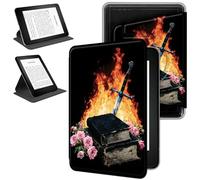 RWUTYTIUL Magnetic Detachable Case for 6" Kindle Paperwhite 11th Generation 2022 & 2024, 360 Degree Rotating Protective Stand Cover with Removable Shell & Auto Wake/Sleep, Flame Book Rose